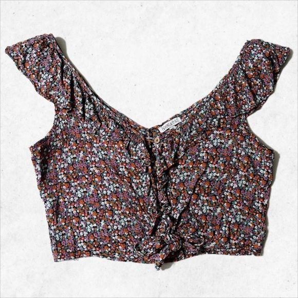 Patrons of Peace Tops - Patrons of Peace Women's S Sleeveless‎ Boho Blouse Red Floral Top Ruffle Buttons